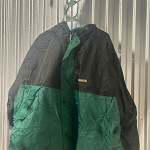 PINNACLE nylon Philly hooded jacket lrg 1990s black & green 2-tone North Texas